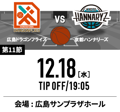 京都ハンナリーズ戦 12/18(水) 19:05TIPOFF